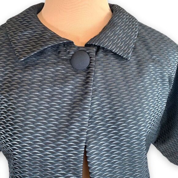 Vintage Tailored Black Metallic Textured Cropped Blazer Retro Button Jacket 4P - Picture 5 of 11